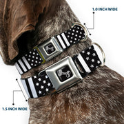 Dog Bone Seatbelt Buckle Collar - American Flag CLOSE-UP Black/White