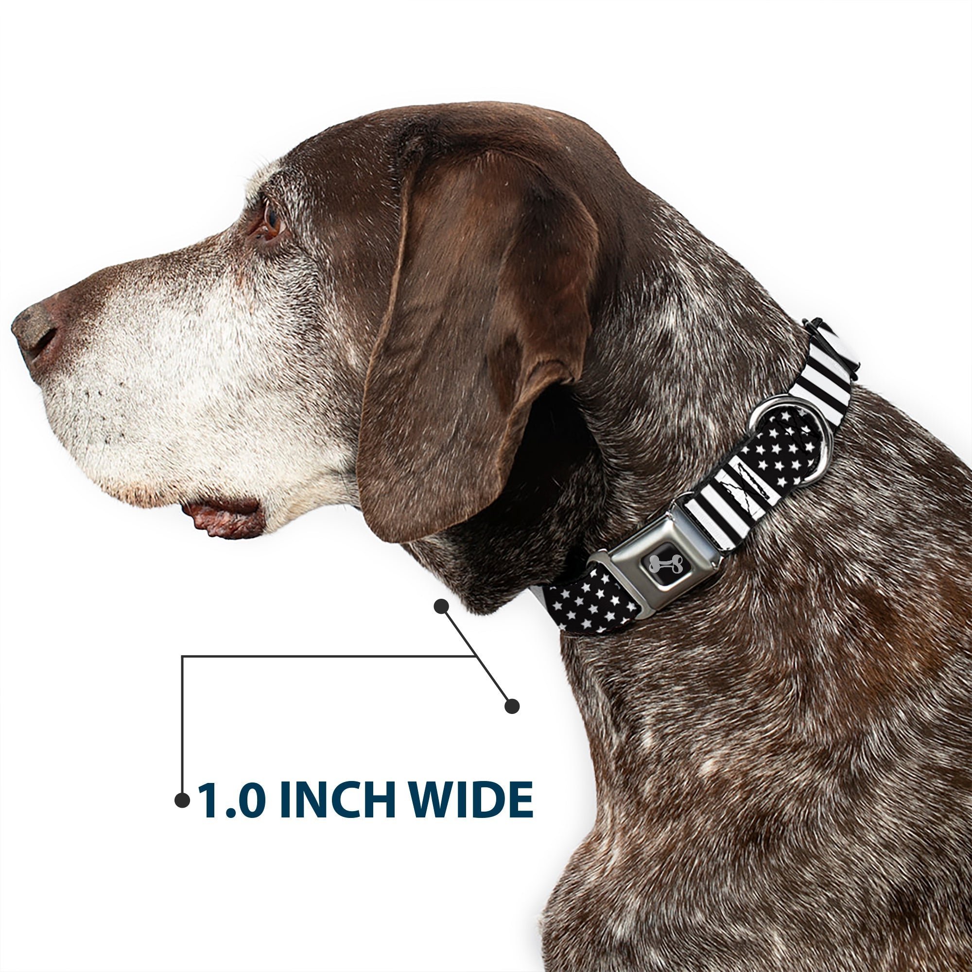 Dog Bone Seatbelt Buckle Collar - American Flag CLOSE-UP Black/White