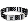 Load image into Gallery viewer, Dog Bone Seatbelt Buckle Collar - American Flag CLOSE-UP Black/White
