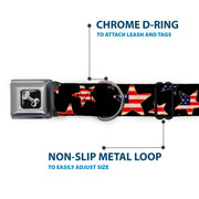 Dog Bone Seatbelt Buckle Collar - Americana Stars & Flags Black/Red/White/Blue
