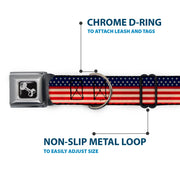 Dog Bone Seatbelt Buckle Collar - American Flag Stripe