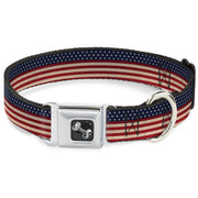 Dog Bone Seatbelt Buckle Collar - American Flag Stripe