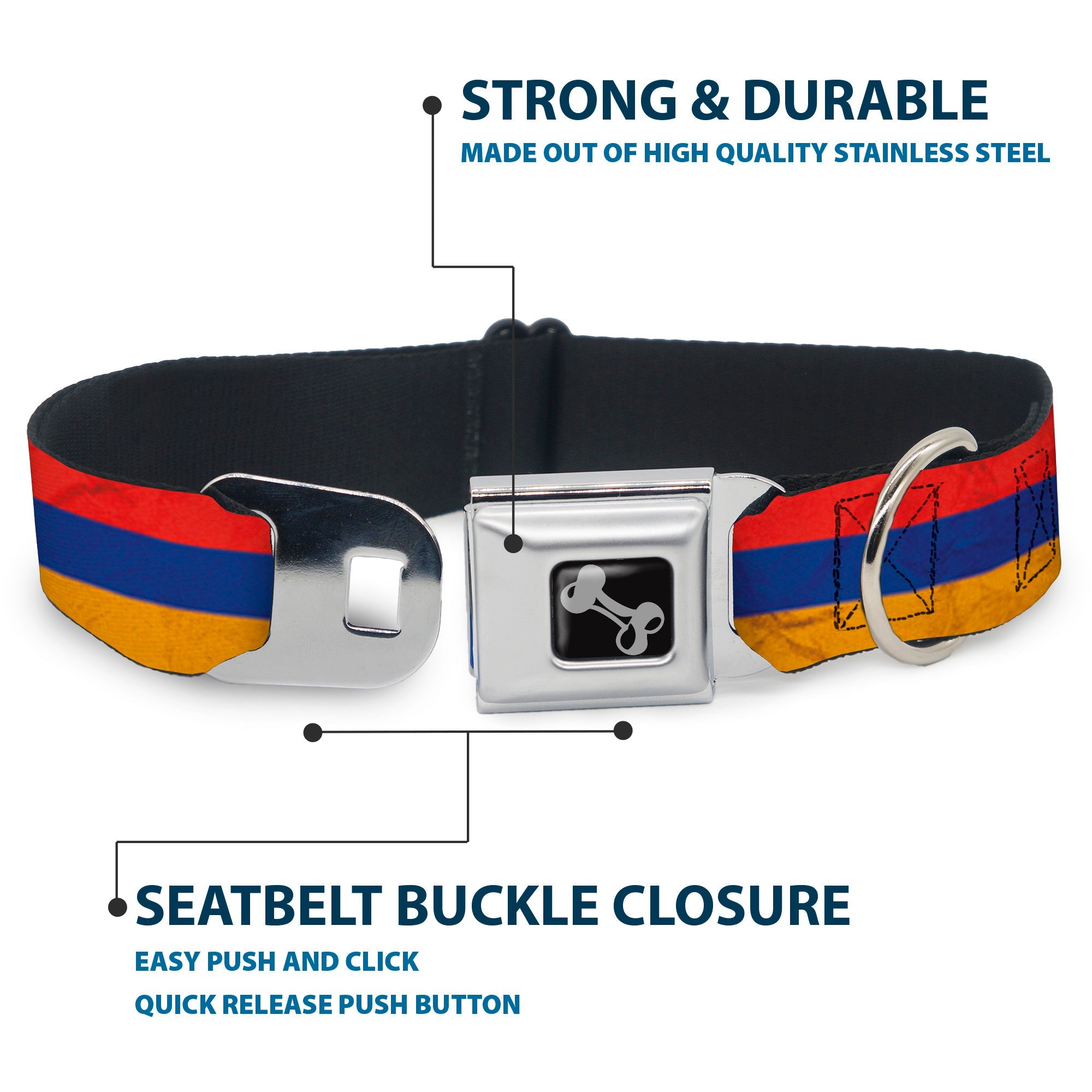 Dog Bone Seatbelt Buckle Collar - Armenia Flag Distressed