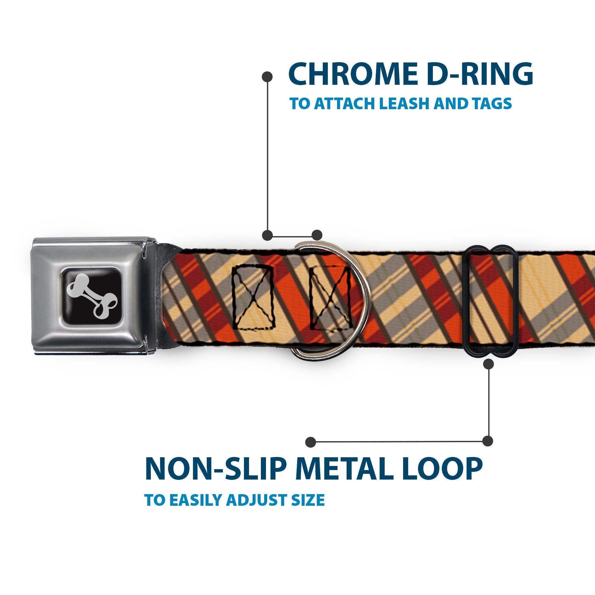 Dog Bone Seatbelt Buckle Collar - Americana Plaid X