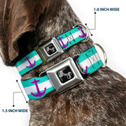 Dog Bone Seatbelt Buckle Collar - Anchor/Stripe Teal/White/Purple