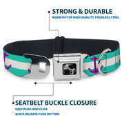 Dog Bone Seatbelt Buckle Collar - Anchor/Stripe Teal/White/Purple