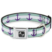 Dog Bone Seatbelt Buckle Collar - Anchor/Stripe Teal/White/Purple