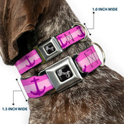 Dog Bone Seatbelt Buckle Collar - Anchor/Stripe Pinks/Purple