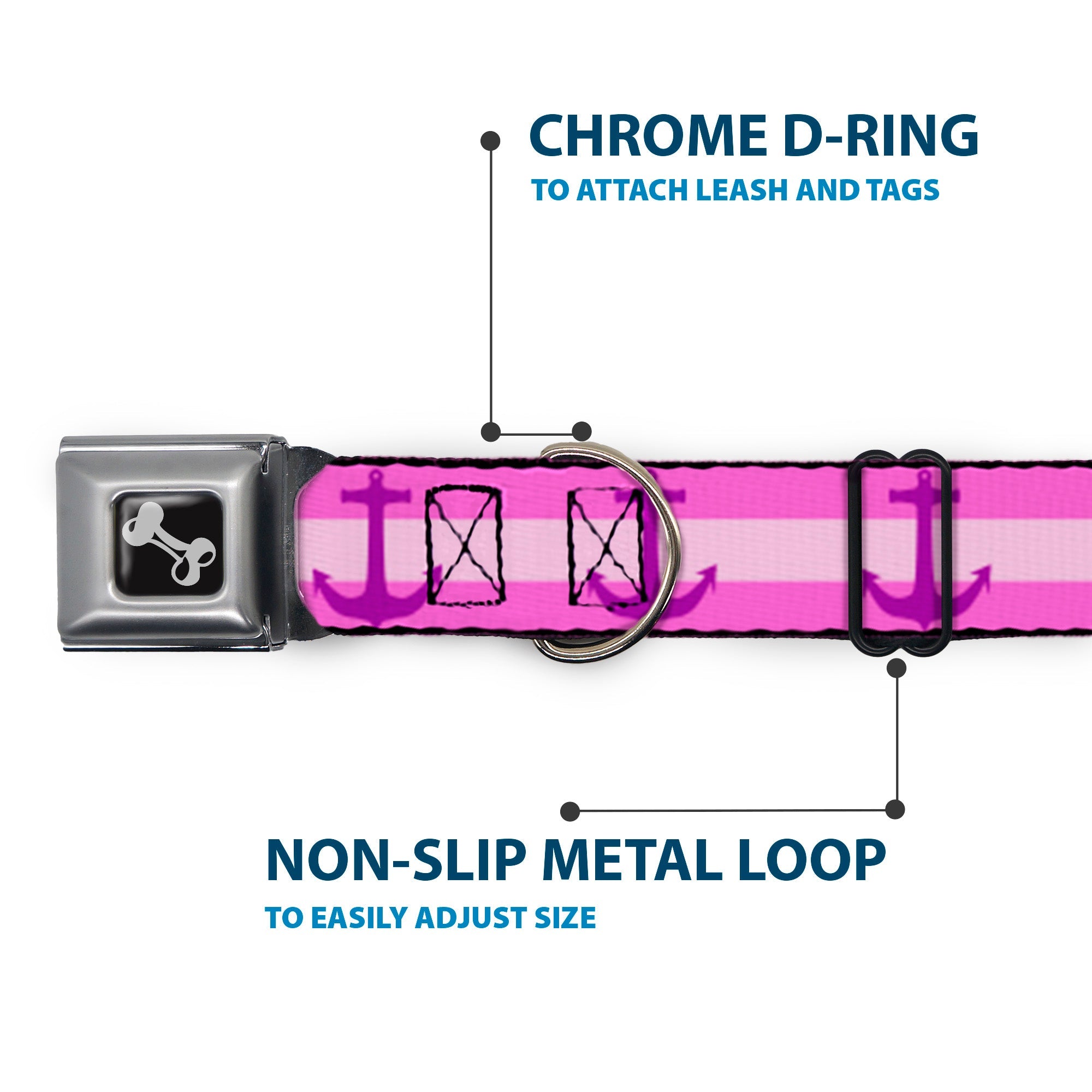 Dog Bone Seatbelt Buckle Collar - Anchor/Stripe Pinks/Purple