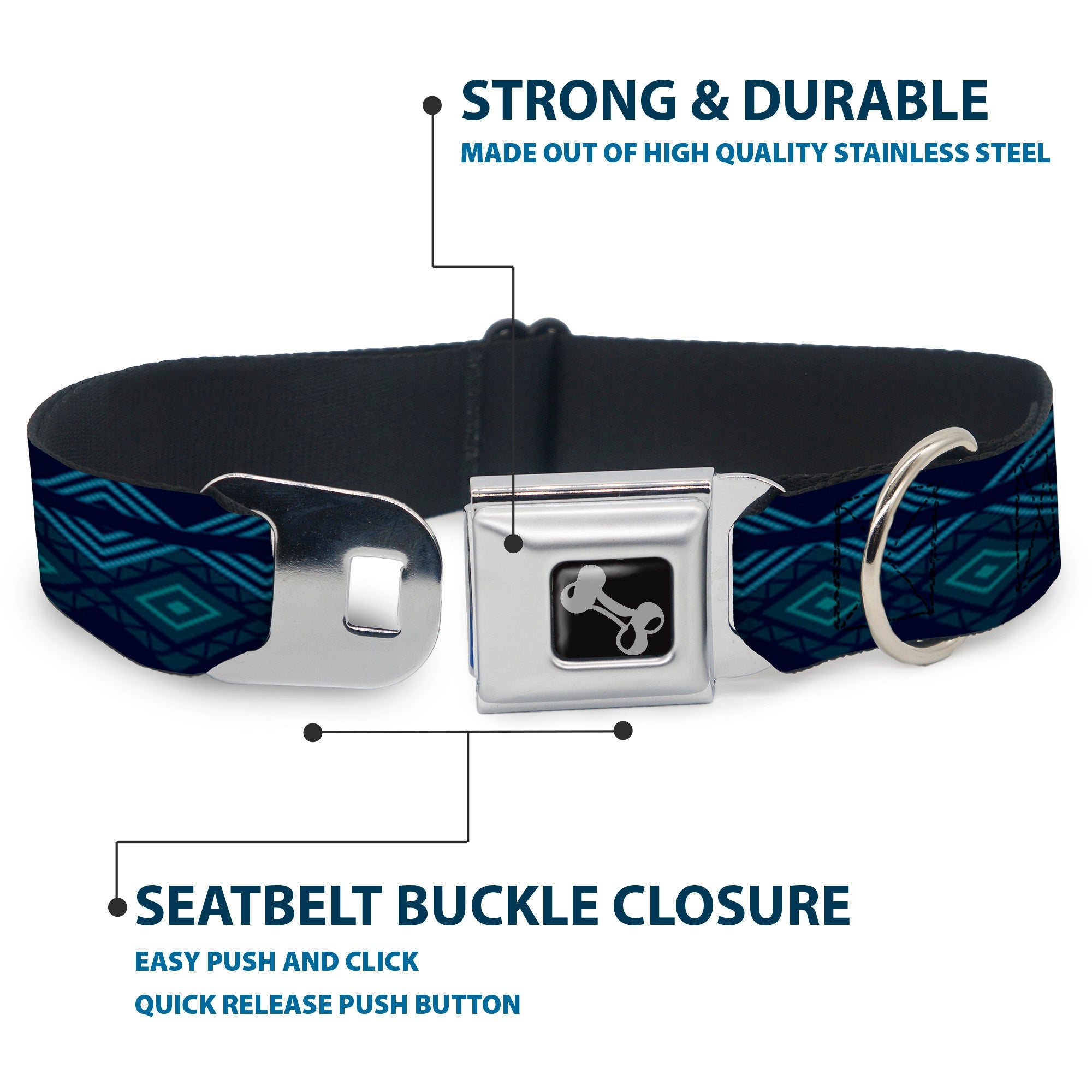 Dog Bone Seatbelt Buckle Collar - Aztec3 Blues