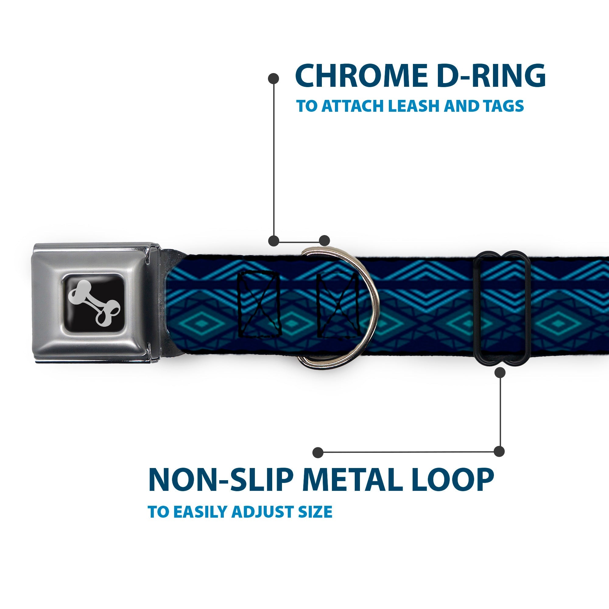 Dog Bone Seatbelt Buckle Collar - Aztec3 Blues