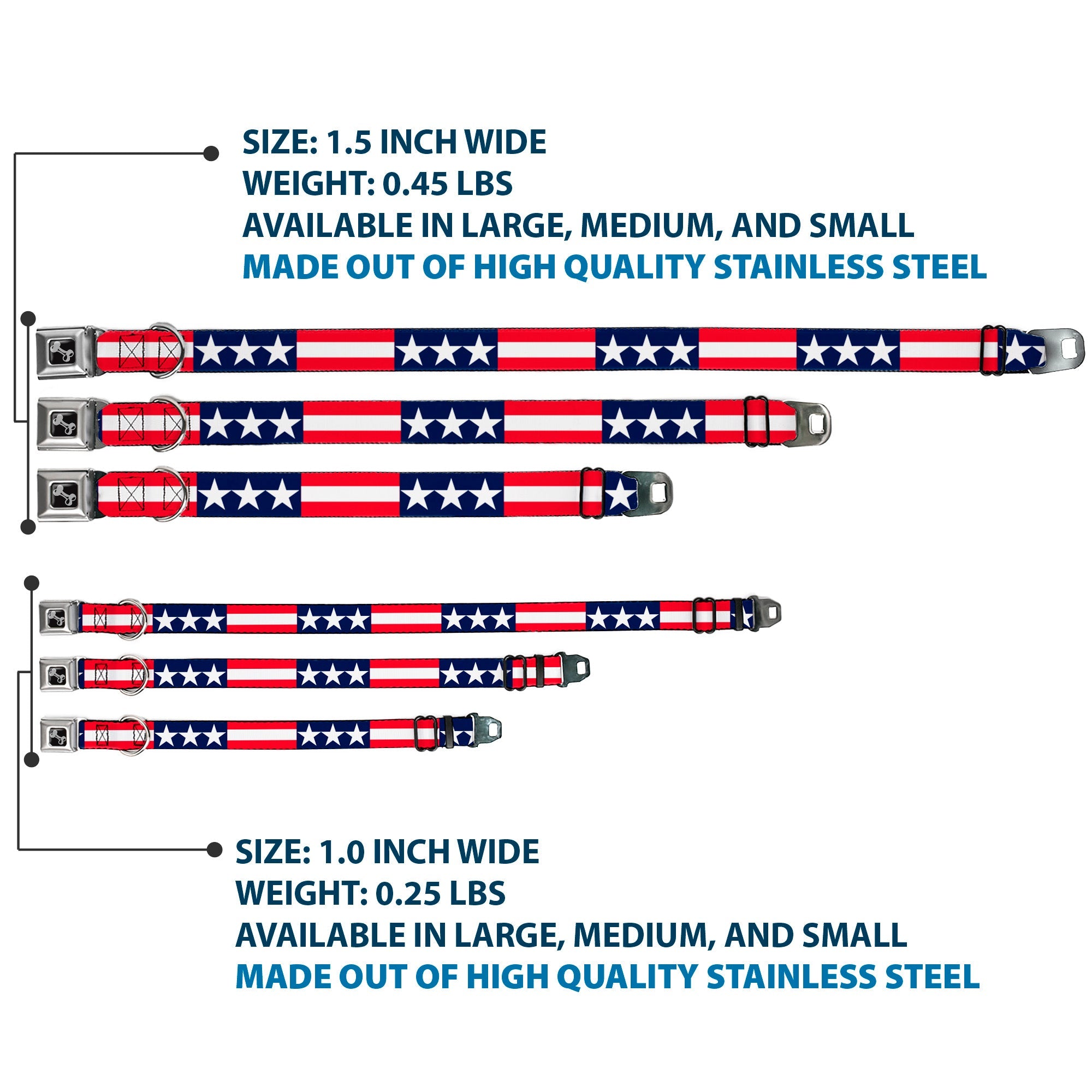 Dog Bone Seatbelt Buckle Collar - Americana Stars & Stripes
