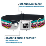 Dog Bone Seatbelt Buckle Collar - Aztec 14 Seafoam Green/White/Pink/Lime Green/Black