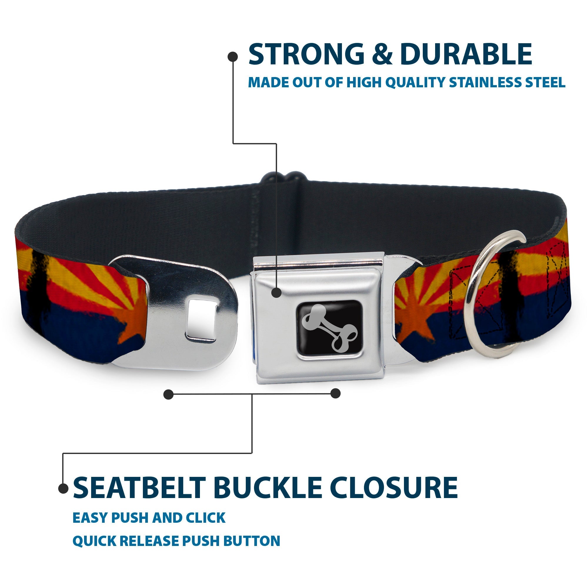 Dog Bone Seatbelt Buckle Collar - Arizona Flag Distressed Painting