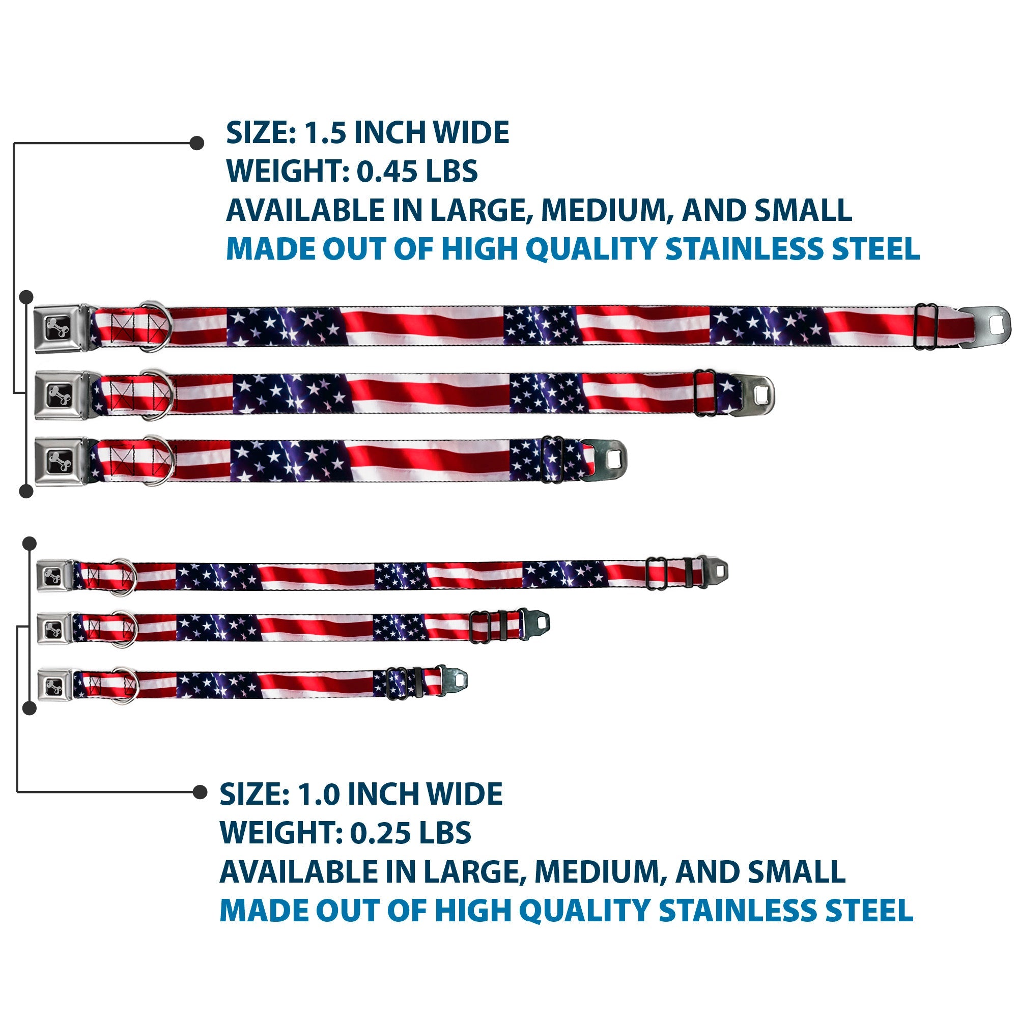 Dog Bone Seatbelt Buckle Collar - American Flag Vivid CLOSE-UP