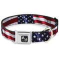 Load image into Gallery viewer, Dog Bone Seatbelt Buckle Collar - American Flag Vivid CLOSE-UP
