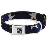Dog Bone Seatbelt Buckle Collar - American Flag Vivid Stars CLOSE-UP Blue/White