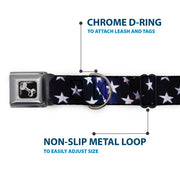 Dog Bone Seatbelt Buckle Collar - American Flag Vivid Stars Blue/White