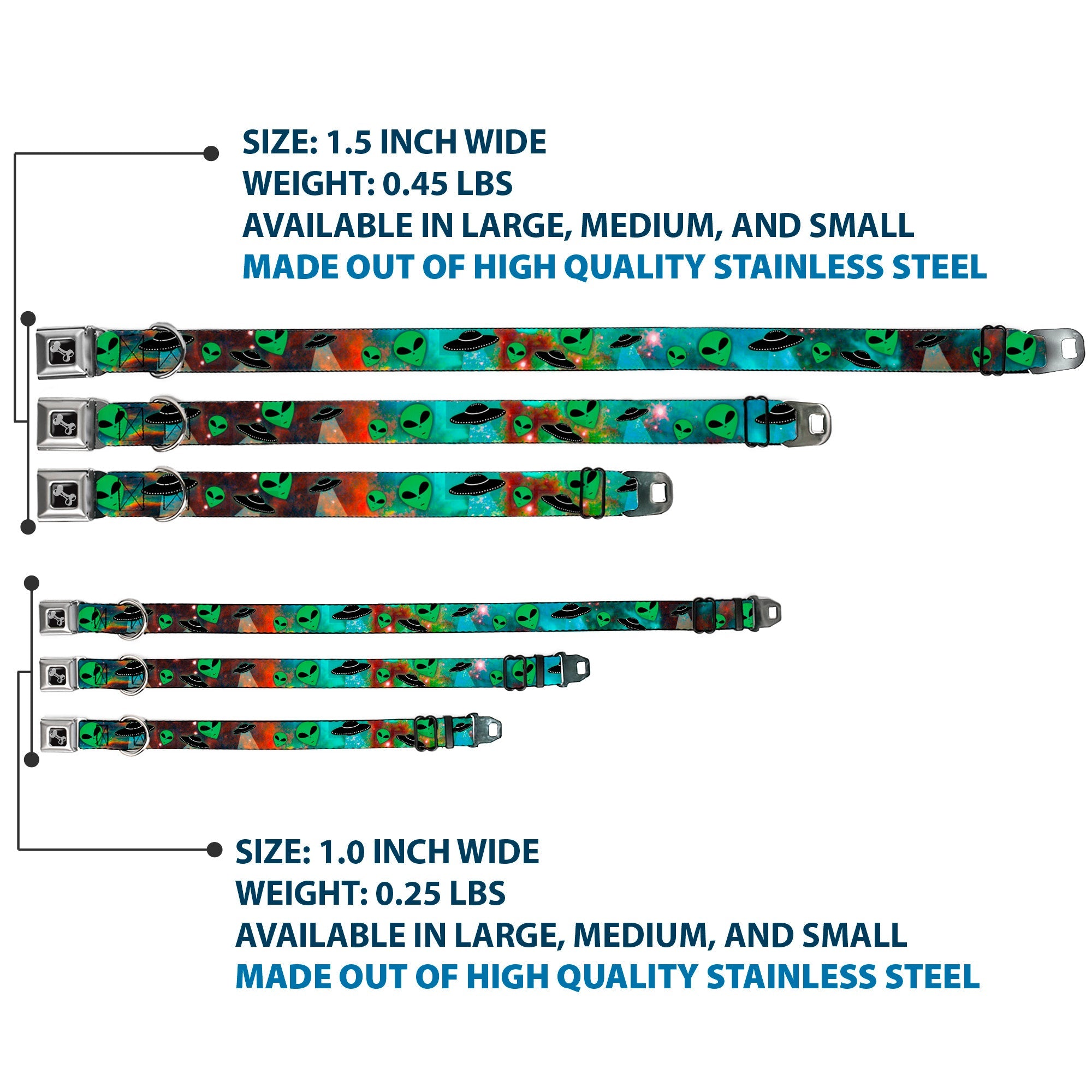 Dog Bone Seatbelt Buckle Collar - Aliens & UFO's Galaxy/Green/Black/White
