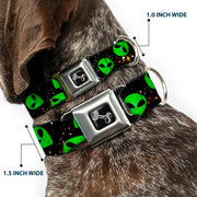 Dog Bone Seatbelt Buckle Collar - Aliens Head Scattered Galaxy2/Green/Black