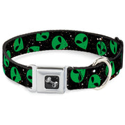 Dog Bone Seatbelt Buckle Collar - Aliens Head Scattered Galaxy2/Green/Black