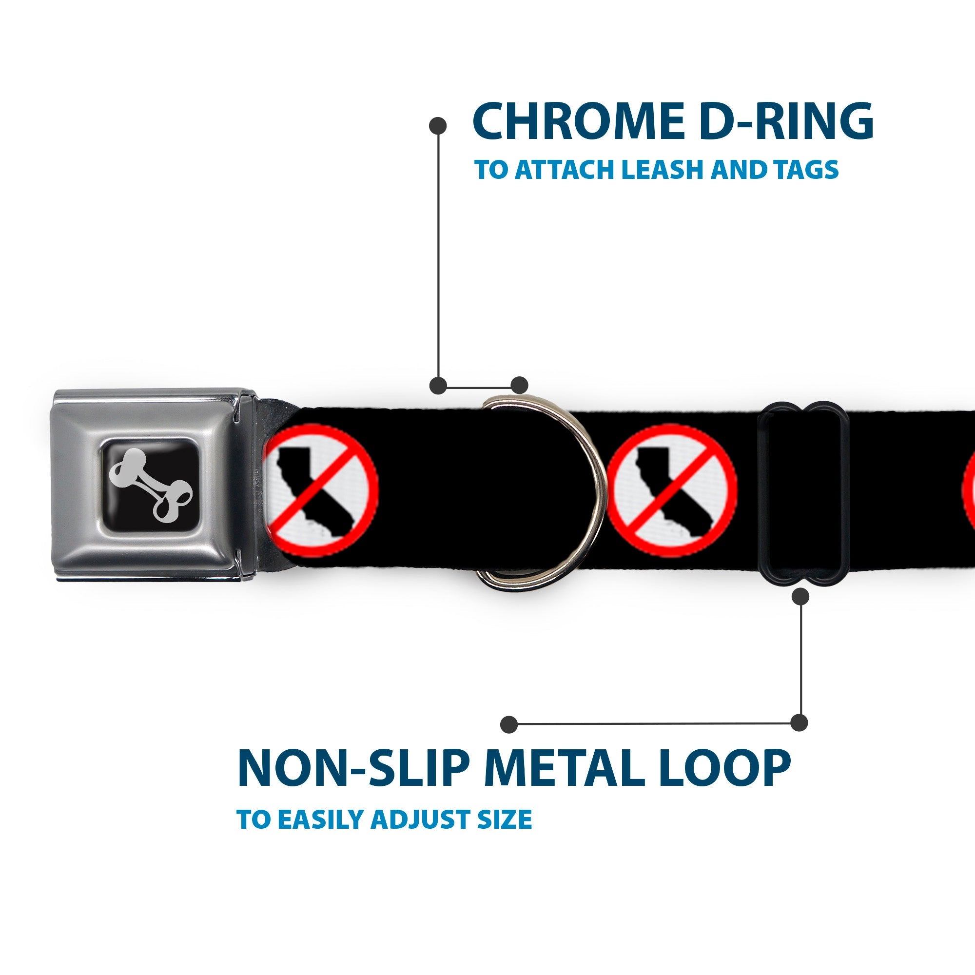 Dog Bone Seatbelt Buckle Collar - Anti-California Logo Black/Red/White