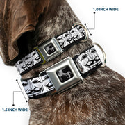 Dog Bone Seatbelt Buckle Collar - Anonymous Face CLOSE-UP Repeat White/Black/Gray