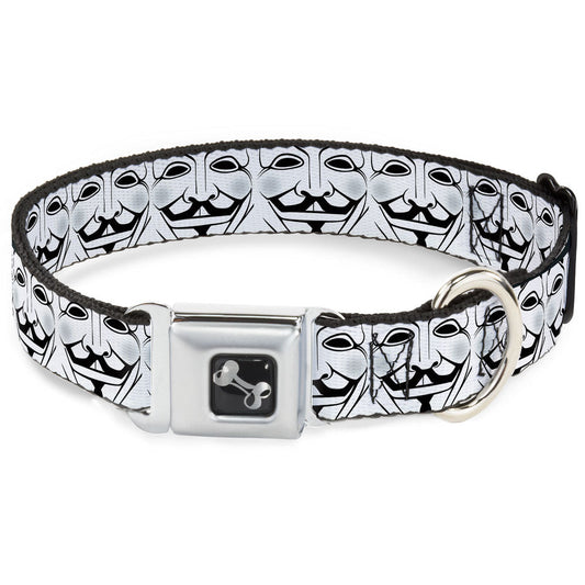 Dog Bone Seatbelt Buckle Collar - Anonymous Face CLOSE-UP Repeat White/Black/Gray