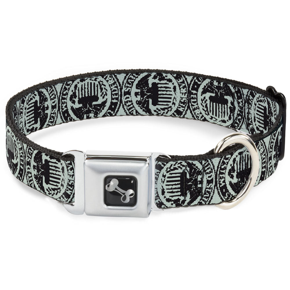 Dog Bone Seatbelt Buckle Collar - Americana Federal Reserve Seal Weathered Gray/Black