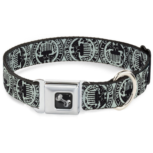 Dog Bone Seatbelt Buckle Collar - Americana Federal Reserve Seal Weathered Gray/Black