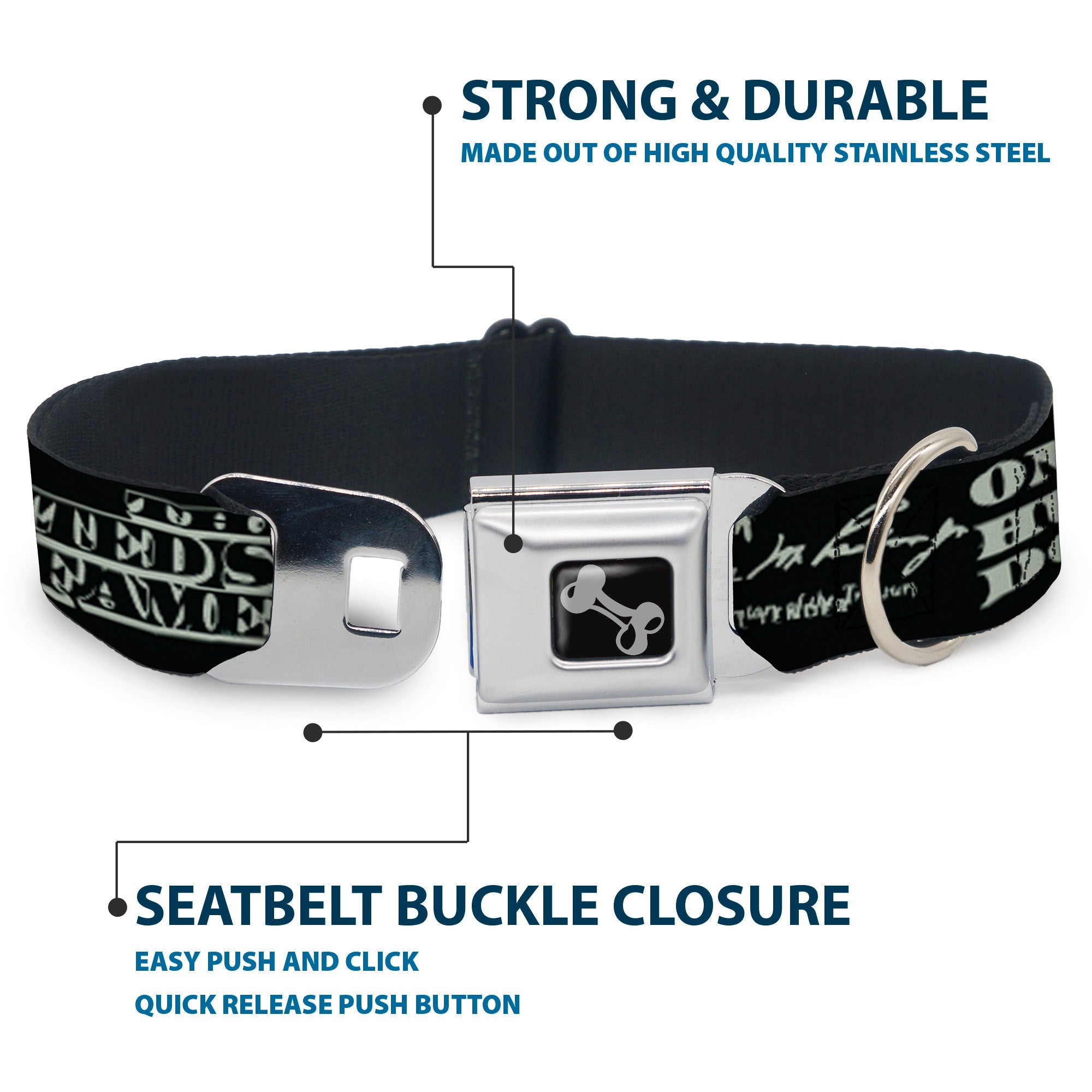 Dog Bone Seatbelt Buckle Collar - Americana One Hundred Dollar Bill Elements Black/Gray