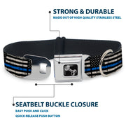 Dog Bone Black/Silver Seatbelt Buckle Collar - Thin Blue Line Flag Weathered Black/Gray/Blue