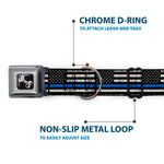 Dog Bone Black/Silver Seatbelt Buckle Collar - Thin Blue Line Flag Weathered Black/Gray/Blue