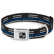 Dog Bone Black/Silver Seatbelt Buckle Collar - Thin Blue Line Flag Weathered Black/Gray/Blue