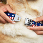 Dog Bone Seatbelt Buckle Collar - Americana Stars & Stripes2 Blue/White/Red/White