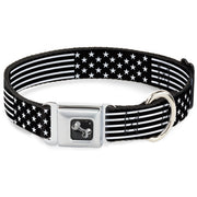 Dog Bone Seatbelt Buckle Collar - Americana Stars & Stripes2 Black/White