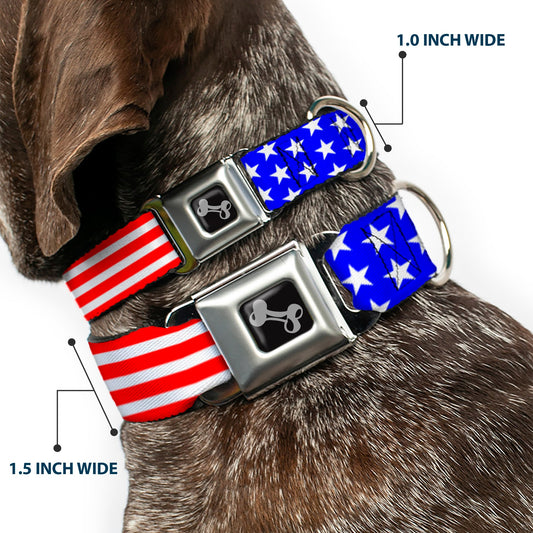 Dog Bone Seatbelt Buckle Collar - Americana Stars & Stripes2 Red/White/Blue