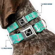 Dog Bone Seatbelt Buckle Collar - Anchor2 CLOSE-UP Green/Pink/White