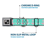 Dog Bone Seatbelt Buckle Collar - Anchor2 CLOSE-UP Green/Pink/White