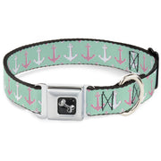 Dog Bone Seatbelt Buckle Collar - Anchor2 CLOSE-UP Green/Pink/White