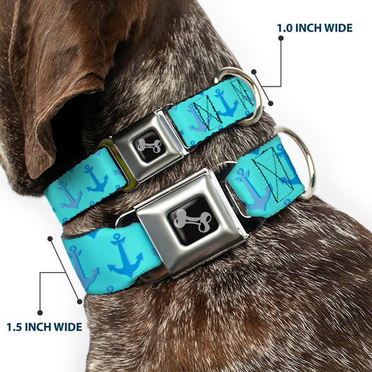 Dog Bone Seatbelt Buckle Collar - Anchor2 CLOSE-UP Turquoise/Blues