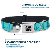 Dog Bone Seatbelt Buckle Collar - Anchor2 CLOSE-UP Turquoise/Blues