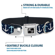Dog Bone Seatbelt Buckle Collar - Anchor2 Flip CLOSE-UP Navy/Baby Blue/White