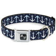 Dog Bone Seatbelt Buckle Collar - Anchor2 Flip CLOSE-UP Navy/Baby Blue/White