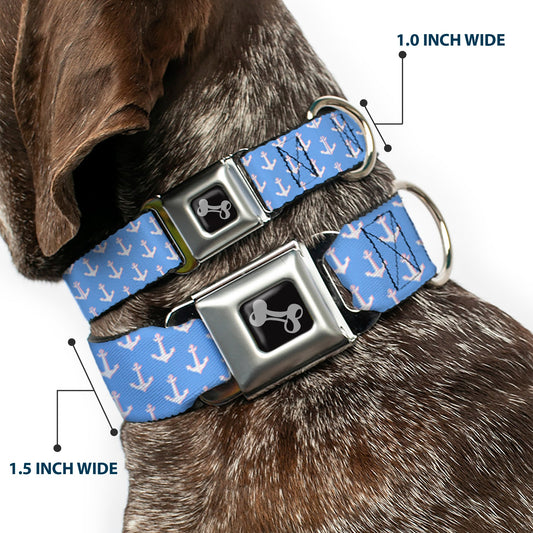 Dog Bone Seatbelt Buckle Collar - Anchor2 Monogram Baby Blue/Baby Pink/White
