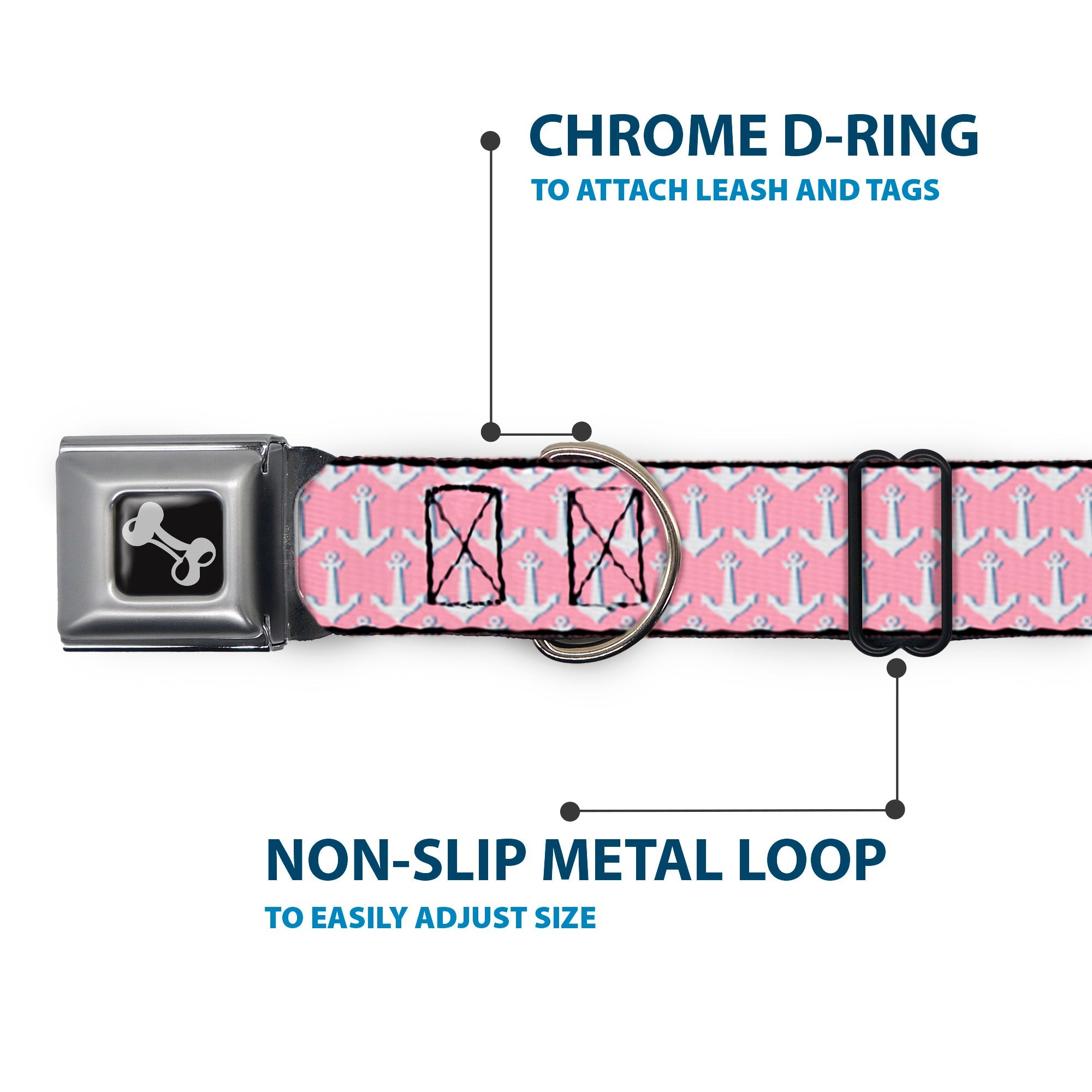 Dog Bone Seatbelt Buckle Collar - Anchor2 Monogram Baby Pink/Baby Blue/White