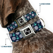 Dog Bone Seatbelt Buckle Collar - Anchor2/Helm Monogram Navy/Turquoise/White