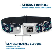 Dog Bone Seatbelt Buckle Collar - Anchor2/Helm Monogram Navy/Turquoise/White