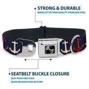 Dog Bone Seatbelt Buckle Collar - Anchor3 CLOSE-UP Navy/Red/Cream