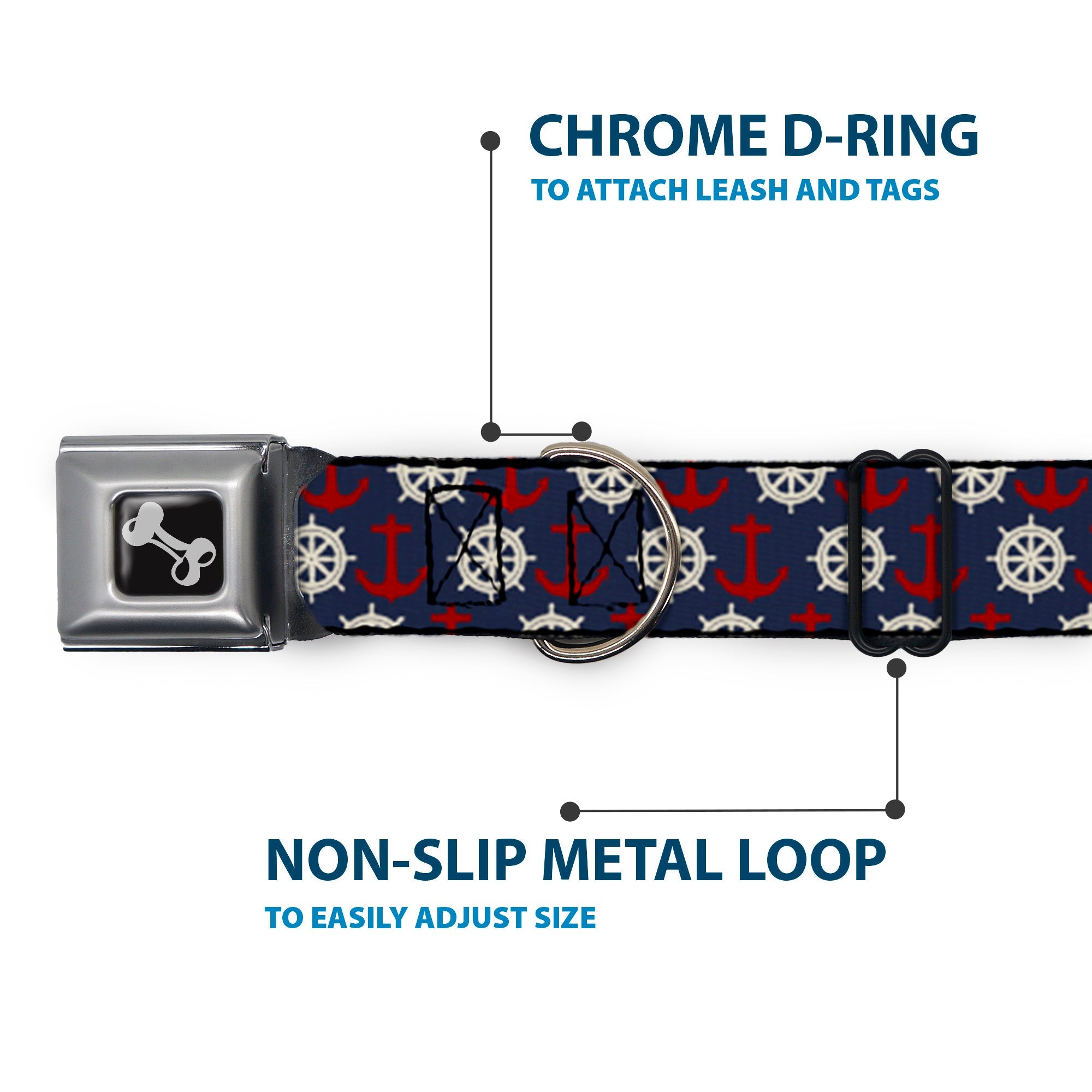 Dog Bone Seatbelt Buckle Collar - Anchor3/Helm Monogram Navy/Red/Cream